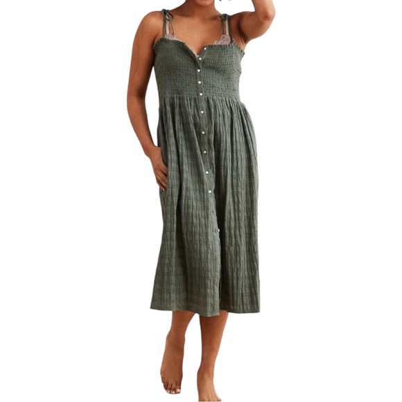 aerie Dresses & Skirts - aerie American Eagle Olive Green Smocked Spaghetti Straps Dress